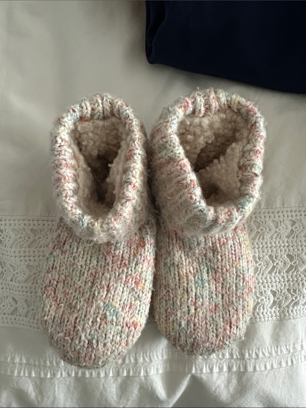 Bombas Cream Knit Kids Slipper Boots with Pastel Speckles